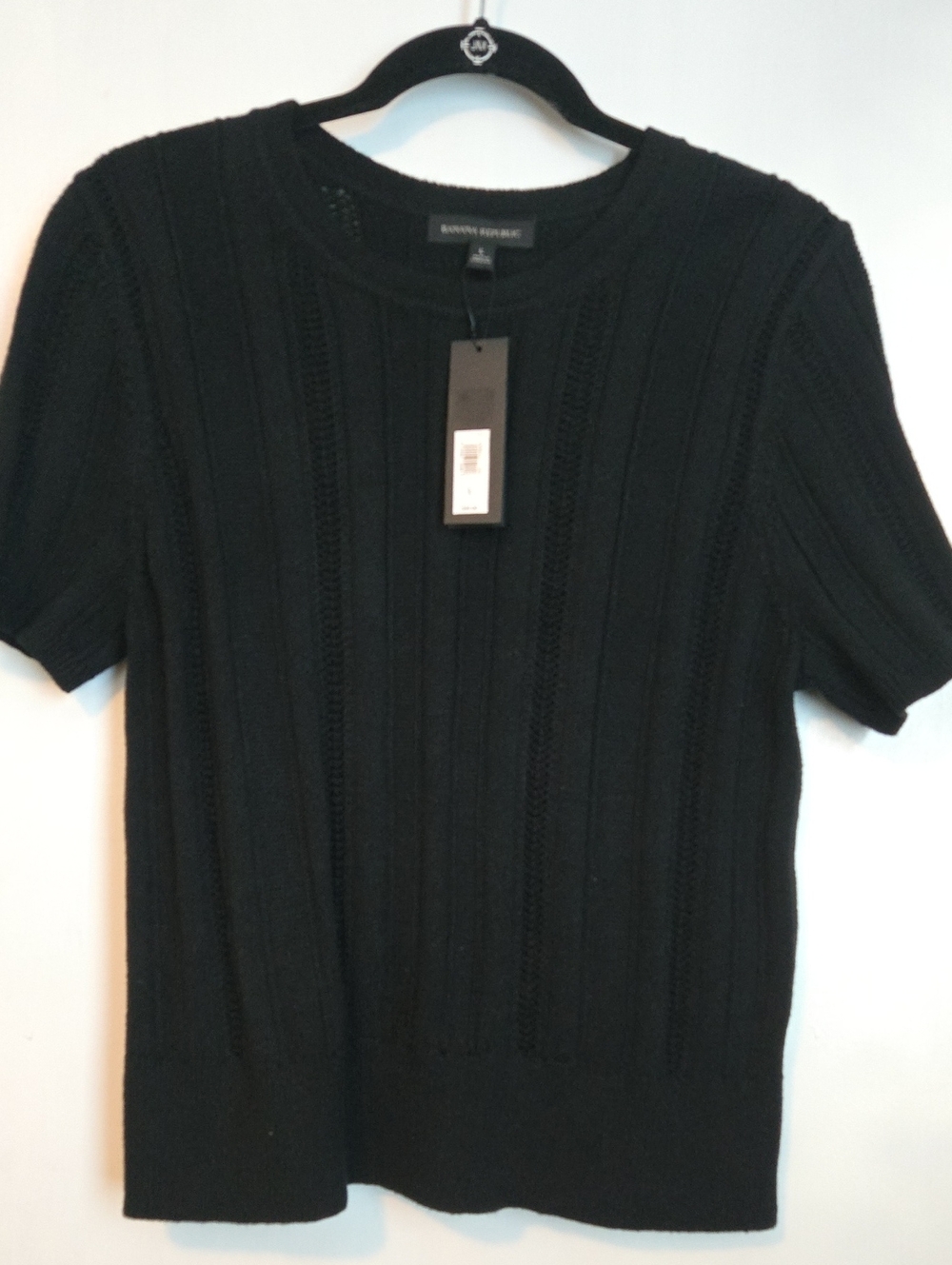 NWT Banana Republic Black Short-Sleeve Sweater 100% Organic Cotton Sz L